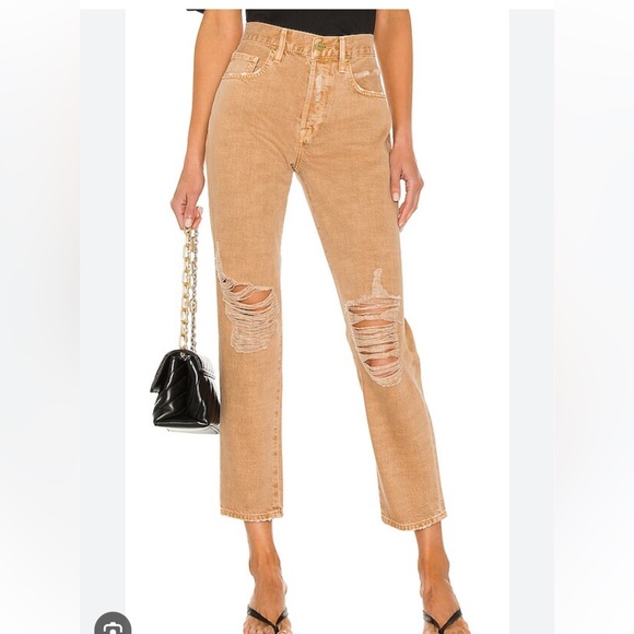 FRAME LE ORIGINAL HIGH RISE STAIGHT LEG DISTRESSED JEANS.IN SAND DESTRUCT NWT 28